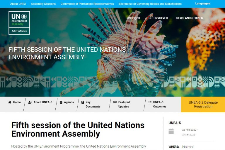 第5回国連環境総会の第2部（UNEA5.2）がケニアのナイロビとオンラインで開催予定。会期は、2022年2月28日から3月2日の予定です。